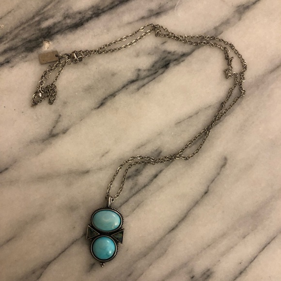 Long teal and silver necklace